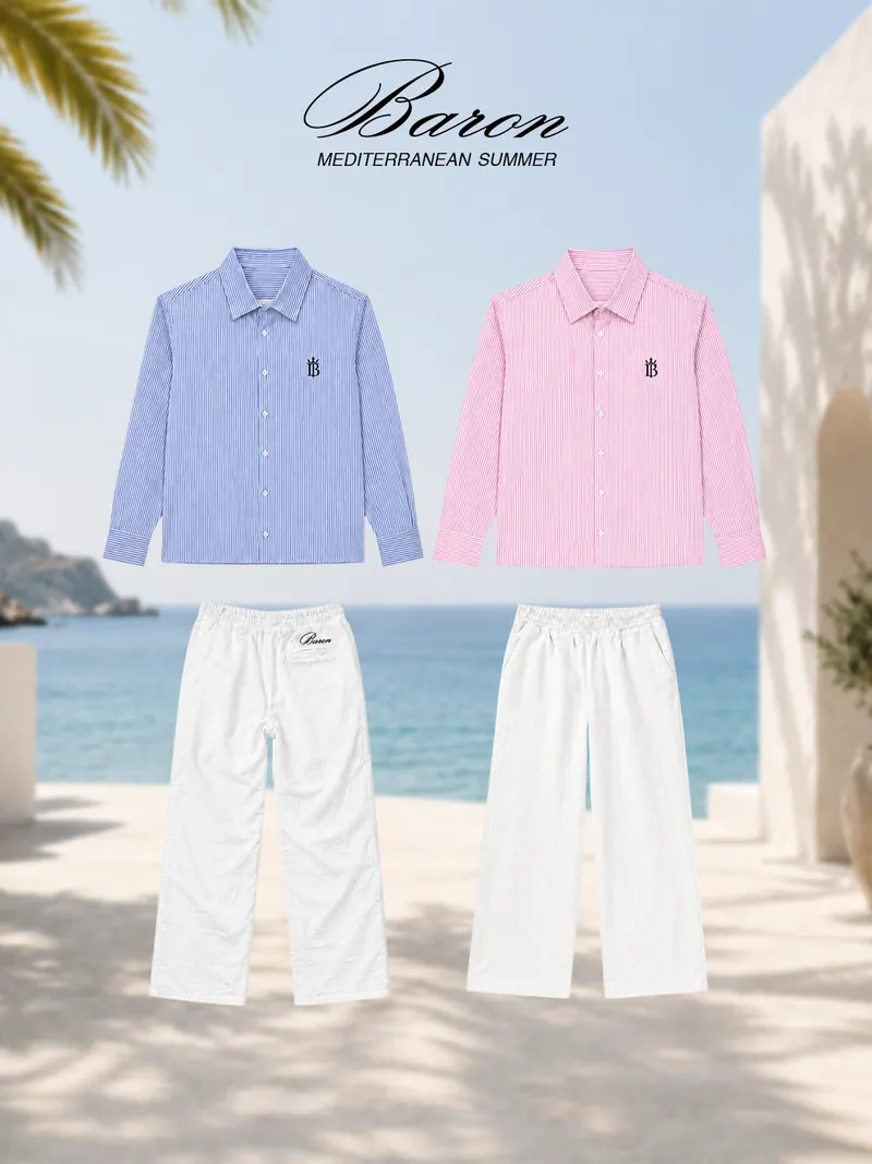 Collection Mediterranean Summer : chemises rayées et pantalons en lin